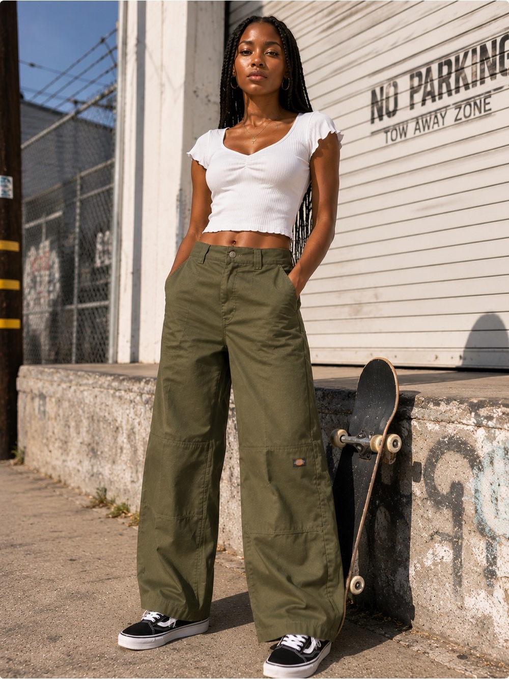 Dickies Olive Wide-Leg Utility Pants for Women